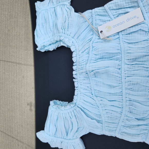 Ocean Drive Light Blue Ruched Top - Picture 1 of 3
